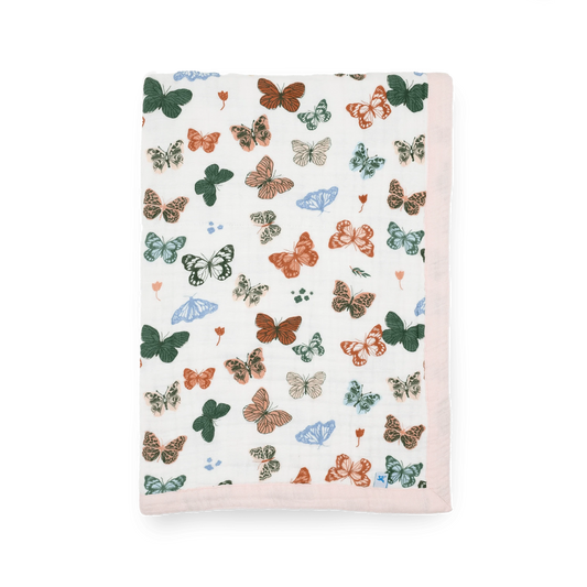 Cotton Muslin Baby Quilt - Butterflies Little Unicorn Lil Tulips