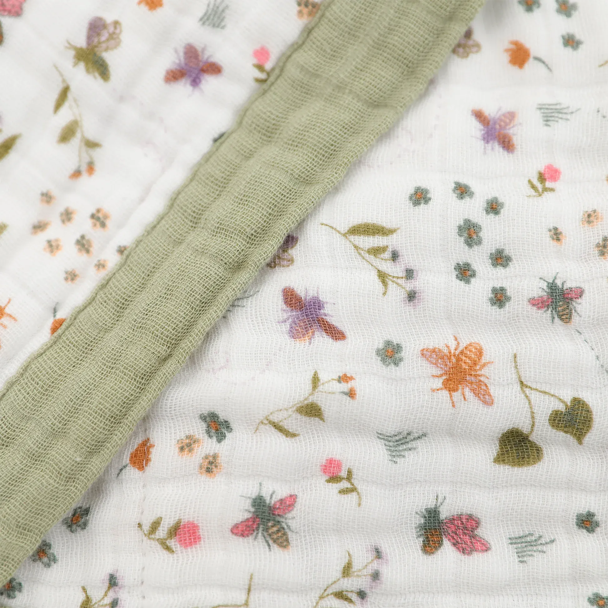 Cotton Muslin Baby Quilt - Garden Bees Little Unicorn Lil Tulips