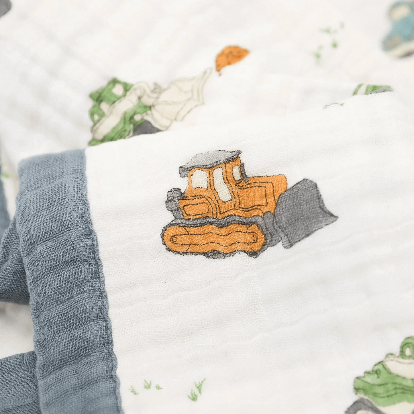 Cotton Muslin Baby Quilt - Work Trucks Little Unicorn Lil Tulips
