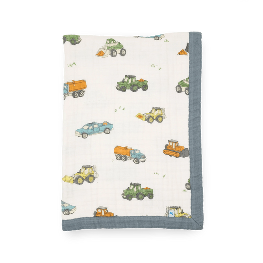 Cotton Muslin Baby Quilt - Work Trucks Little Unicorn Lil Tulips