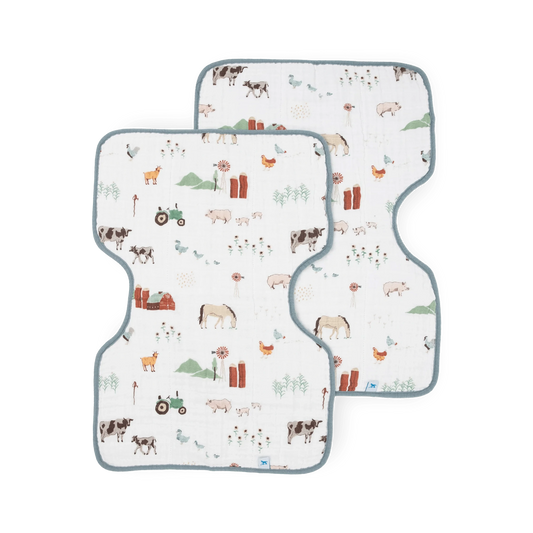 Cotton Muslin Burp Cloth 2 Pack - Farmyard Little Unicorn Lil Tulips