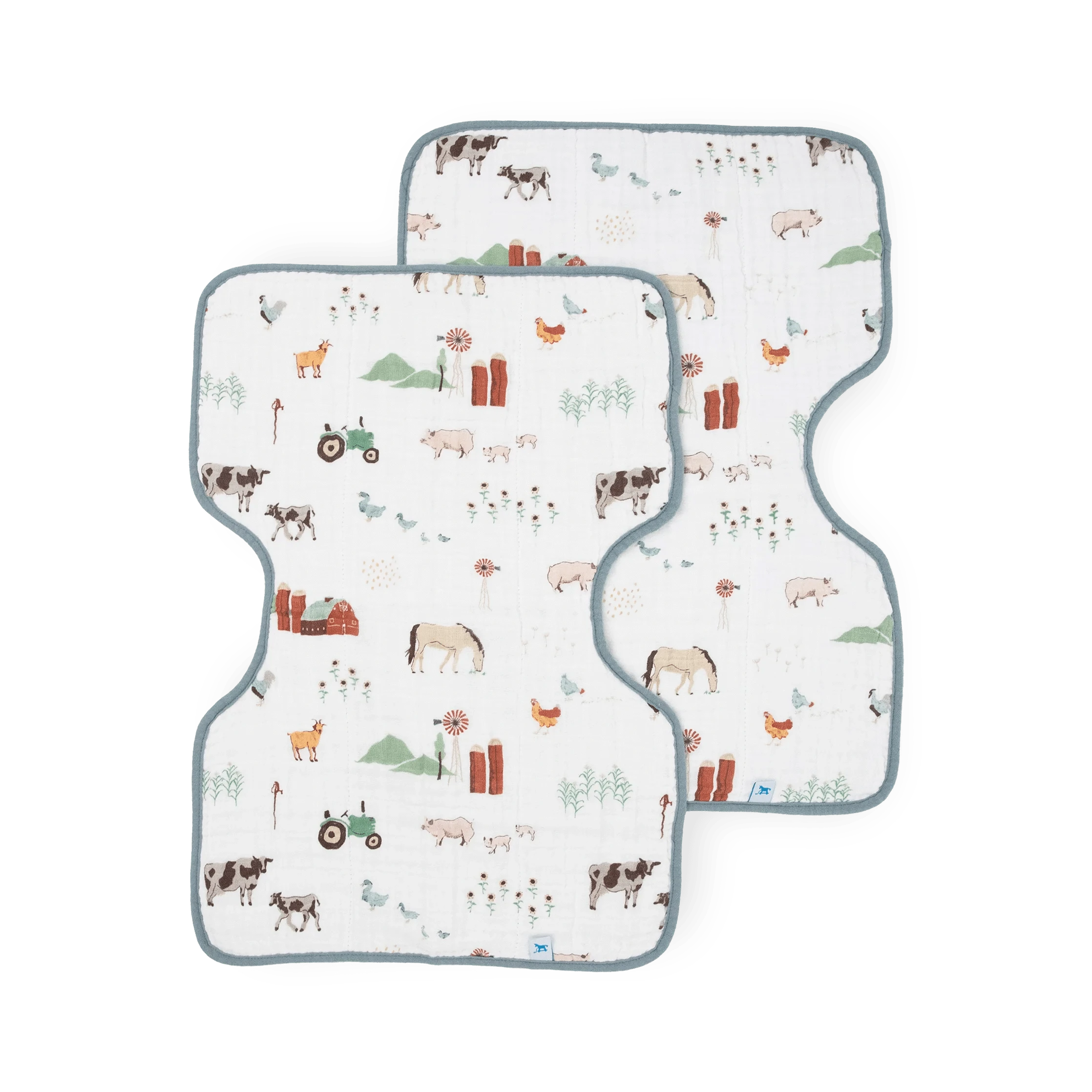 Cotton Muslin Burp Cloth 2 Pack - Farmyard Little Unicorn Lil Tulips