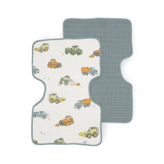 Cotton Muslin Burp Cloth 2 Pack - Work Trucks Little Unicorn Lil Tulips