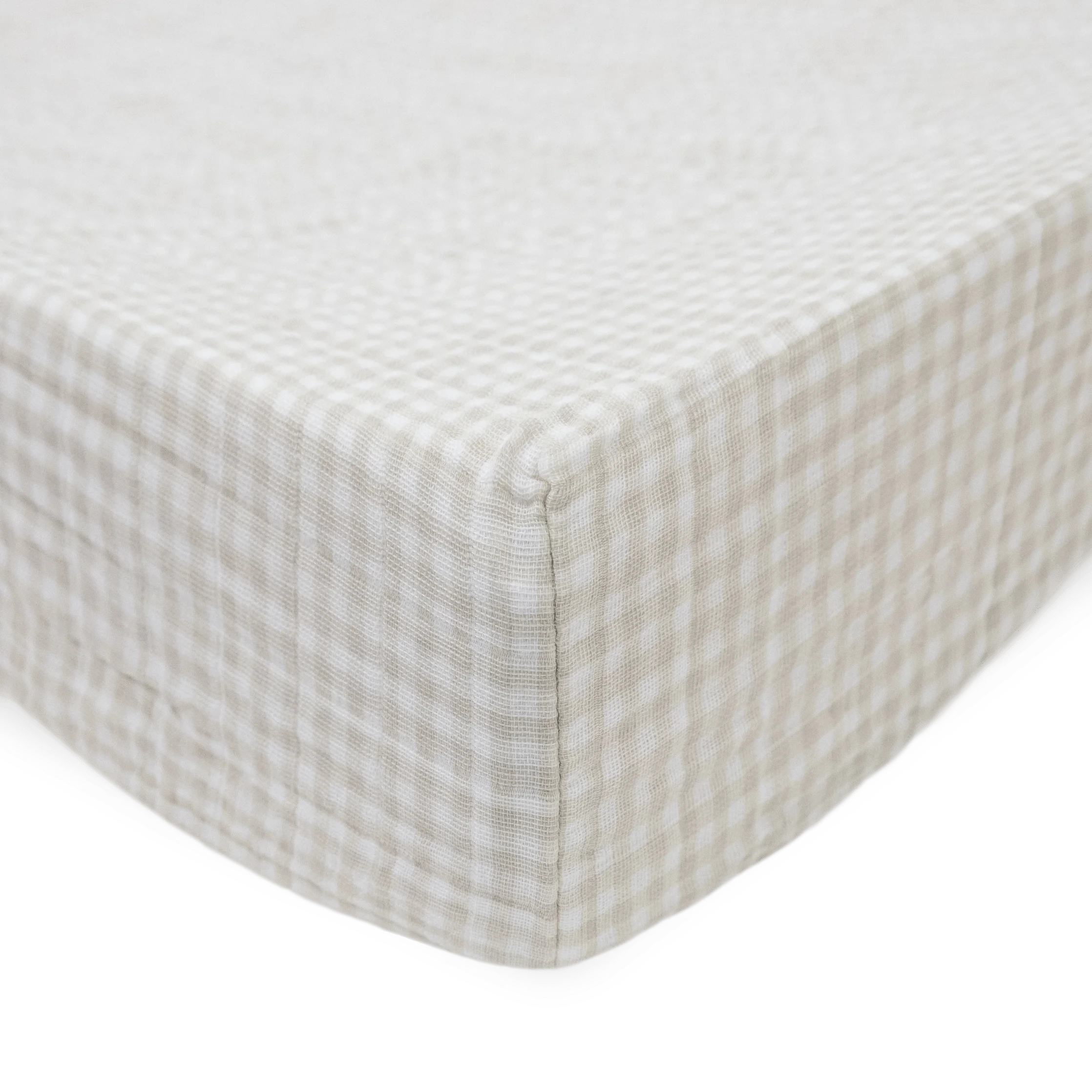 Cotton Muslin Changing Pad Cover - Tan Gingham Little Unicorn Lil Tulips