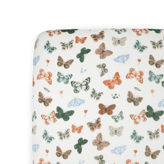 Cotton Muslin Crib Sheet - Butterflies Little Unicorn Lil Tulips