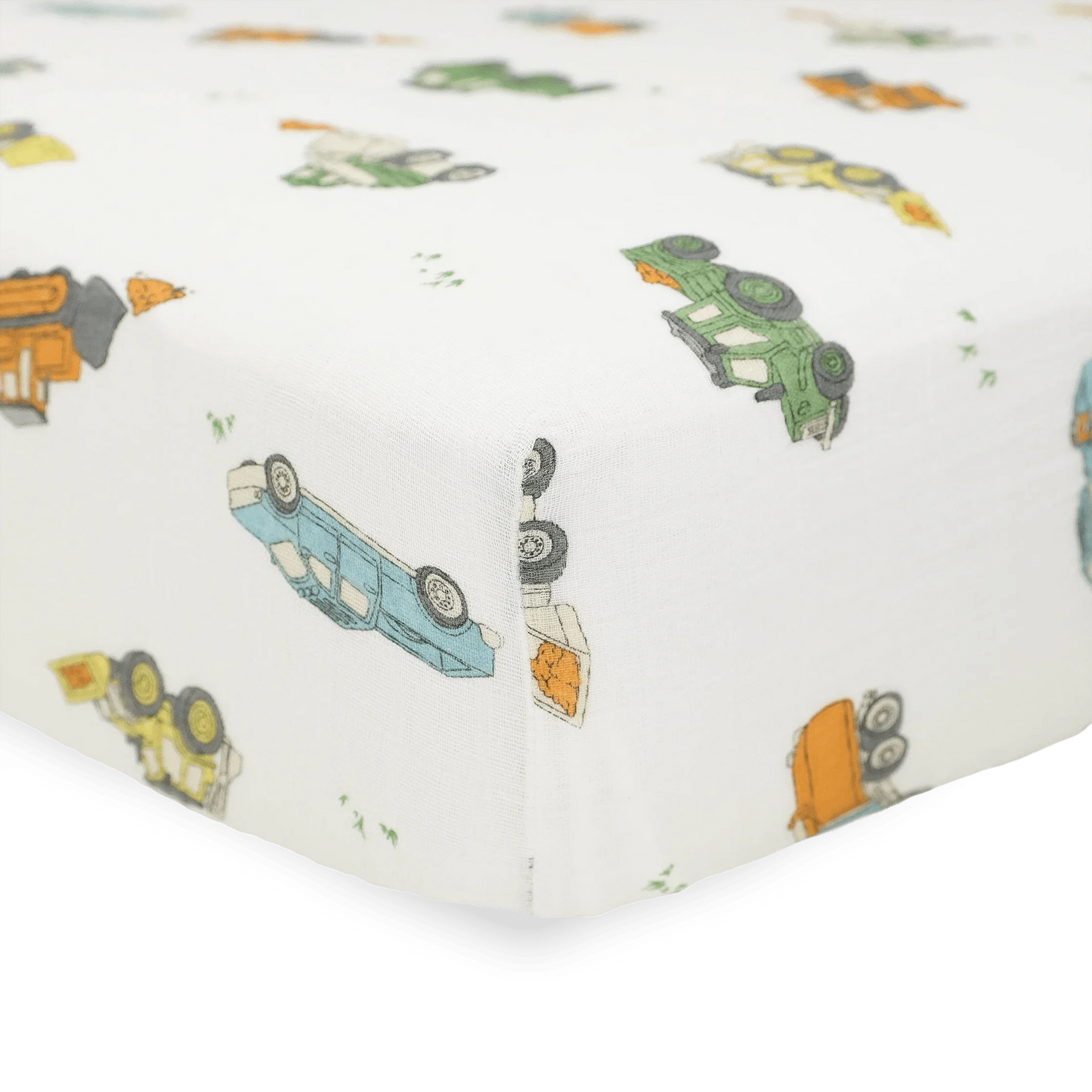 Cotton Muslin Crib Sheet - Work Trucks Little Unicorn Lil Tulips