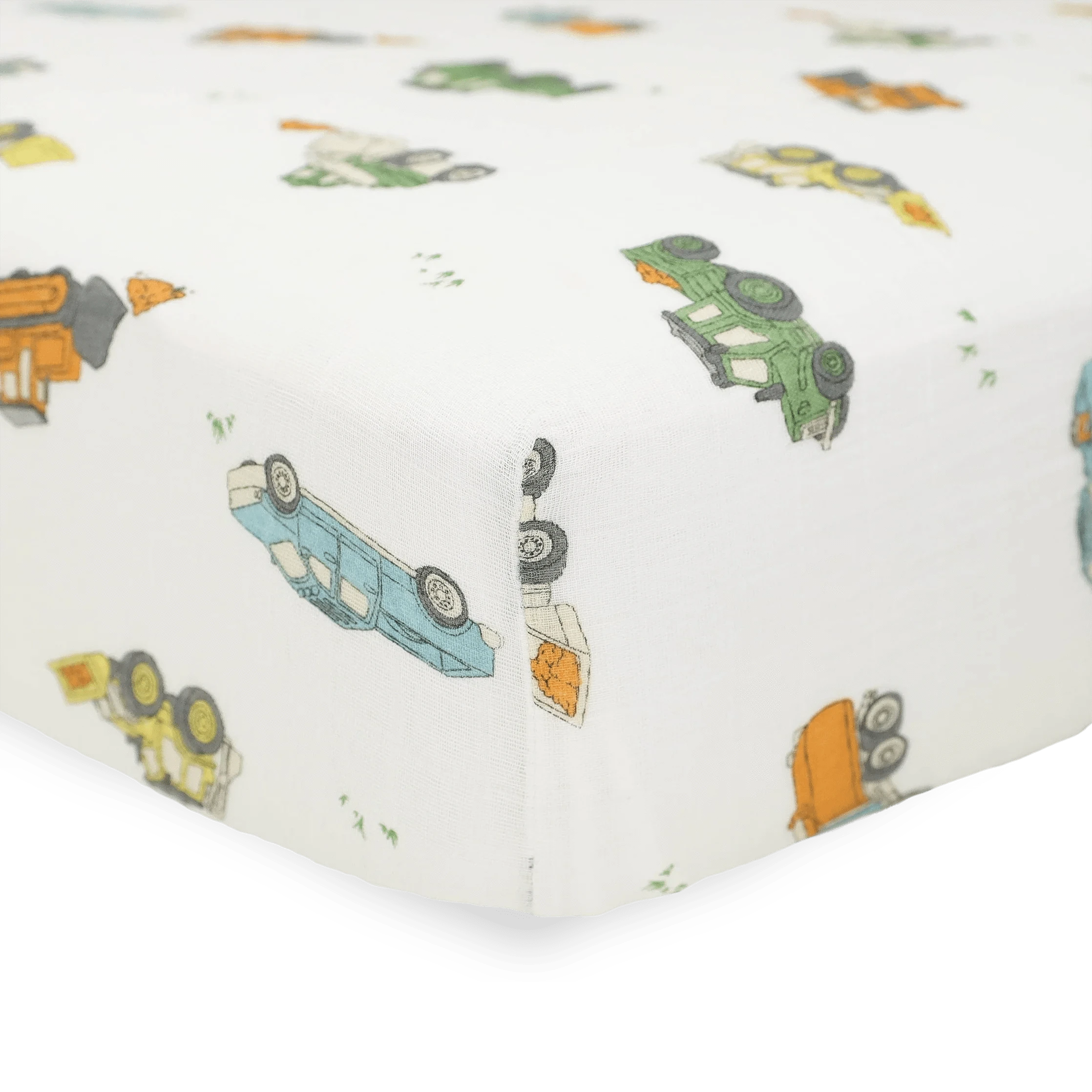 Cotton Muslin Crib Sheet - Work Trucks Little Unicorn Lil Tulips
