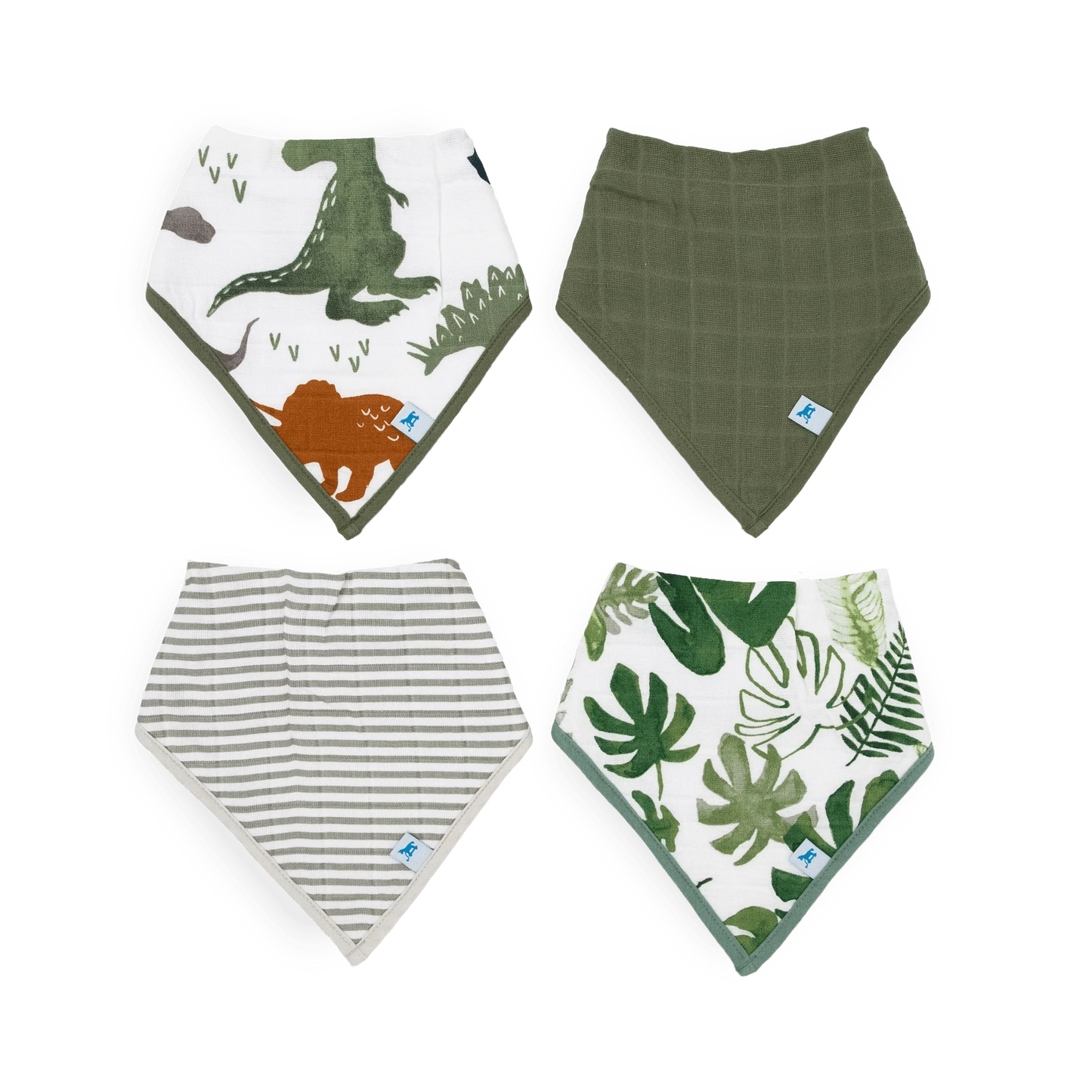 Cotton Muslin + Fleece Bandana Bib 4 Pack - Dino Friends Little Unicorn Lil Tulips
