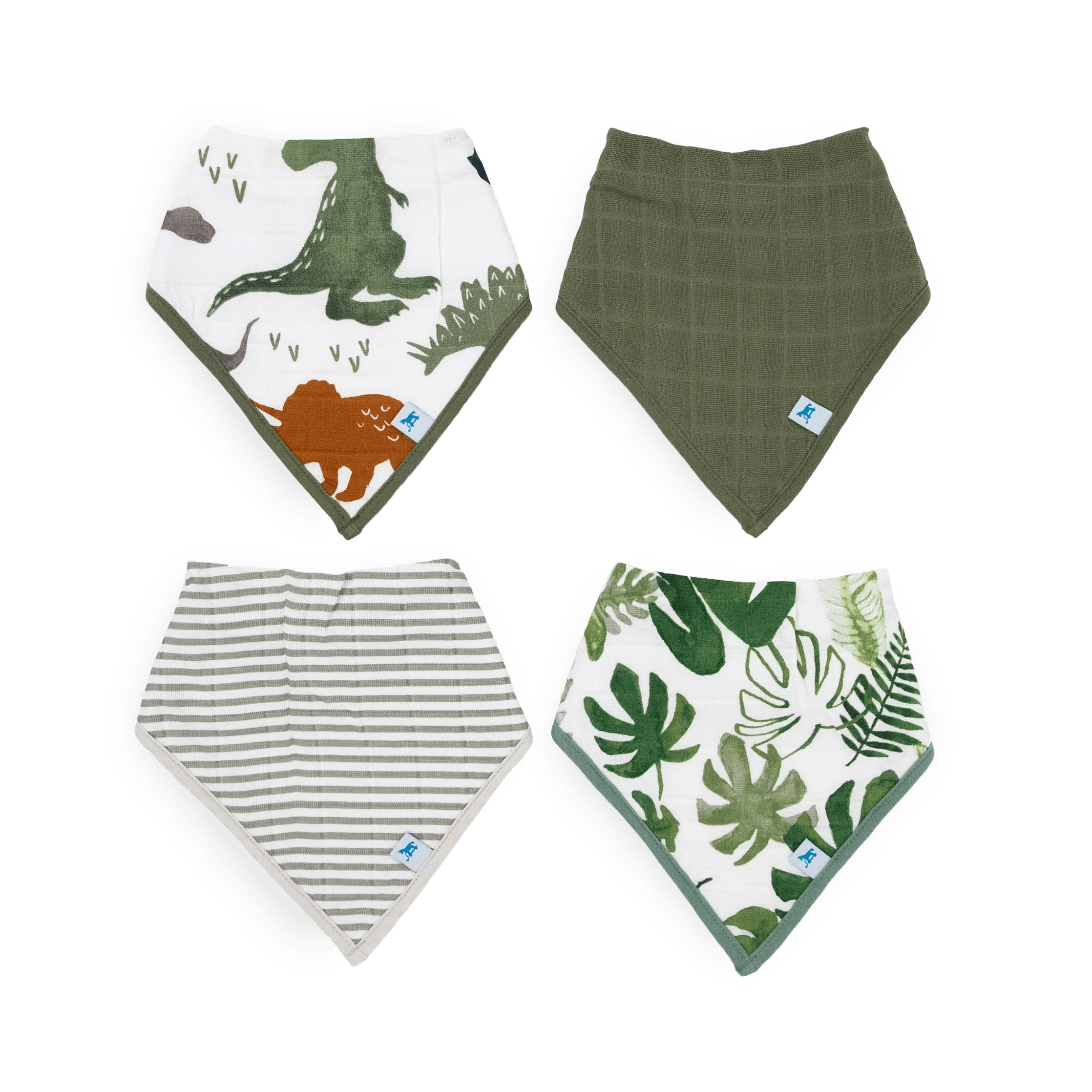 Cotton Muslin + Fleece Bandana Bib 4 Pack - Dino Friends Little Unicorn Lil Tulips