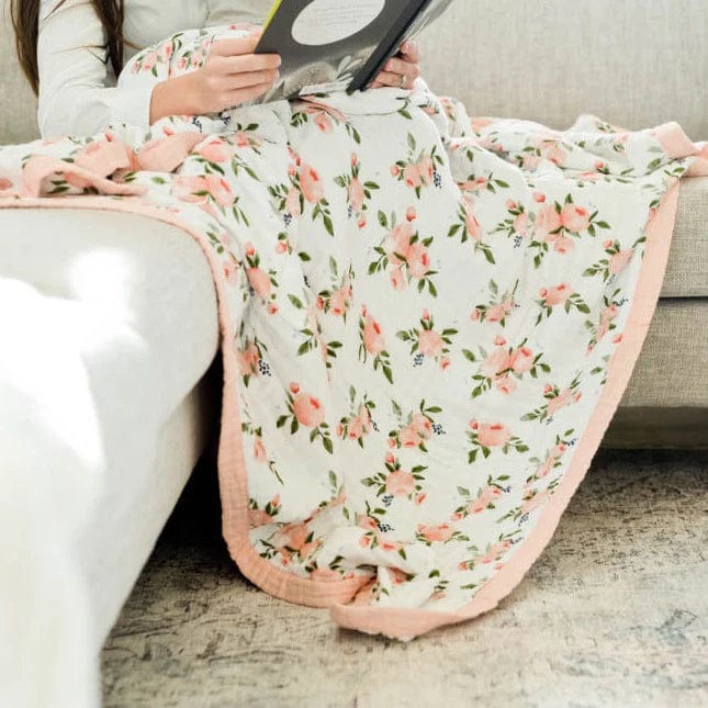 Cotton Muslin Quilted Throw - Watercolor Roses Little Unicorn Lil Tulips