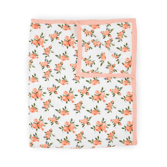 Cotton Muslin Quilted Throw - Watercolor Roses Little Unicorn Lil Tulips