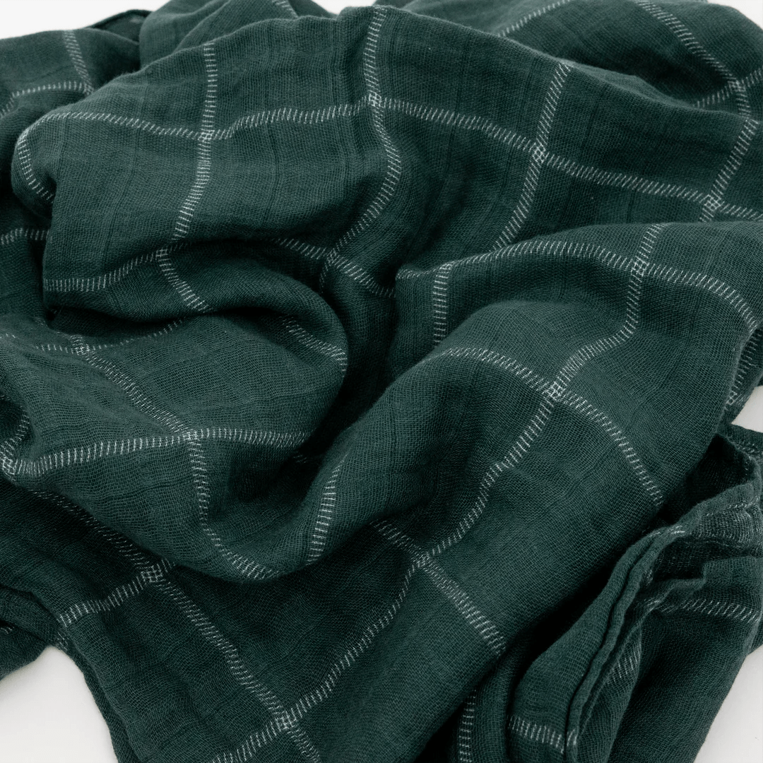 Cotton Muslin Swaddle Blanket - Evergreen Plaid Little Unicorn Lil Tulips