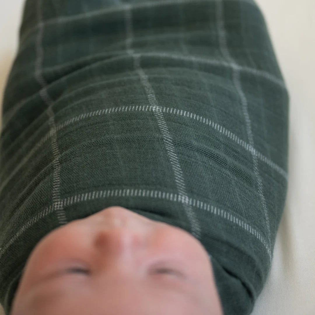Cotton Muslin Swaddle Blanket - Evergreen Plaid Little Unicorn Lil Tulips