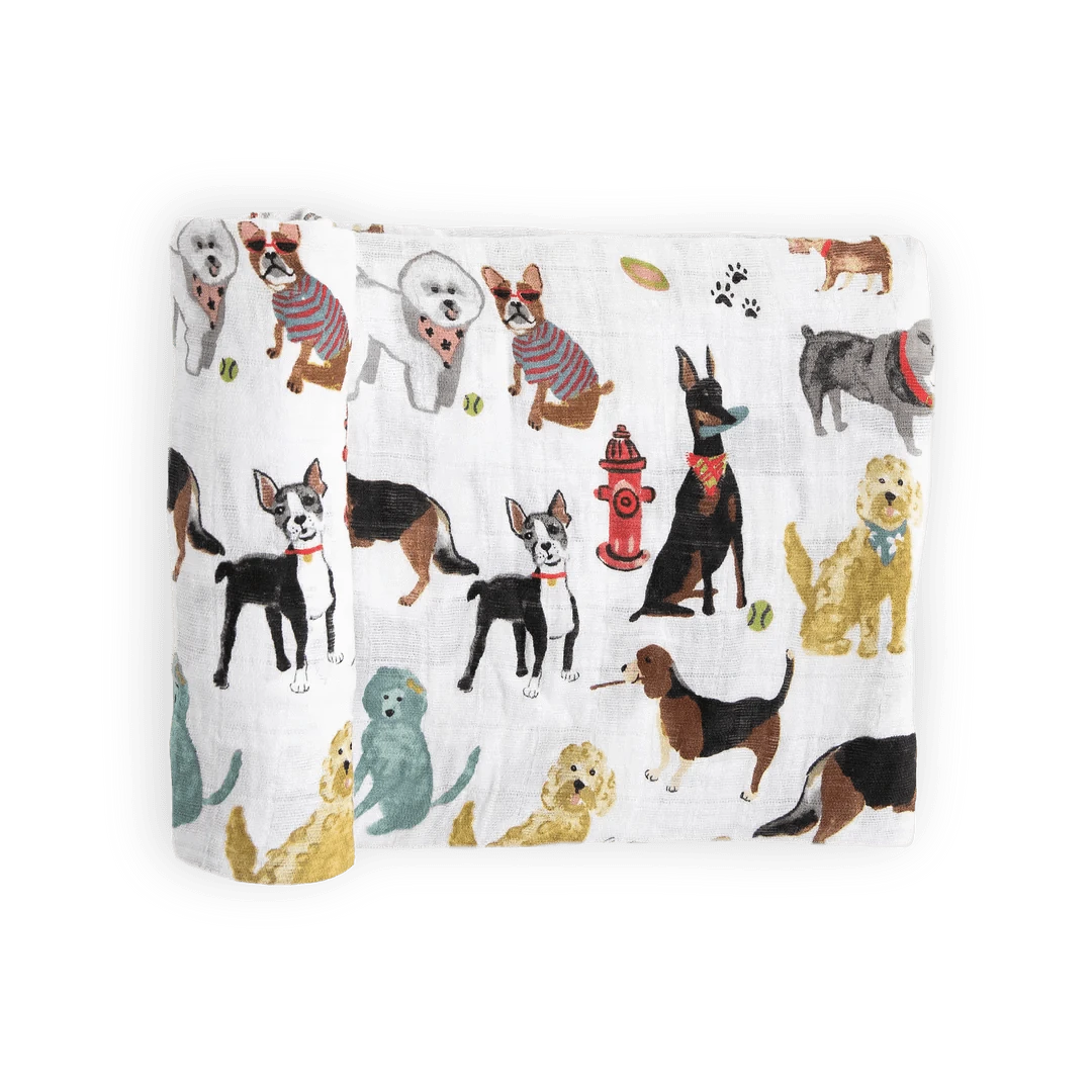 Cotton Muslin Swaddle Blanket - Woof Little Unicorn Lil Tulips