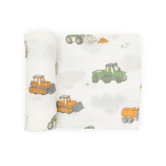 Cotton Muslin Swaddle Blanket - Work Trucks Little Unicorn Lil Tulips