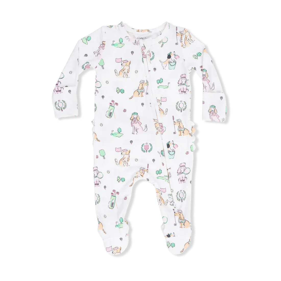 Country Club Dogs Pink - 2 Way Ruffle Back Zipper Footie Angel Dear Lil Tulips