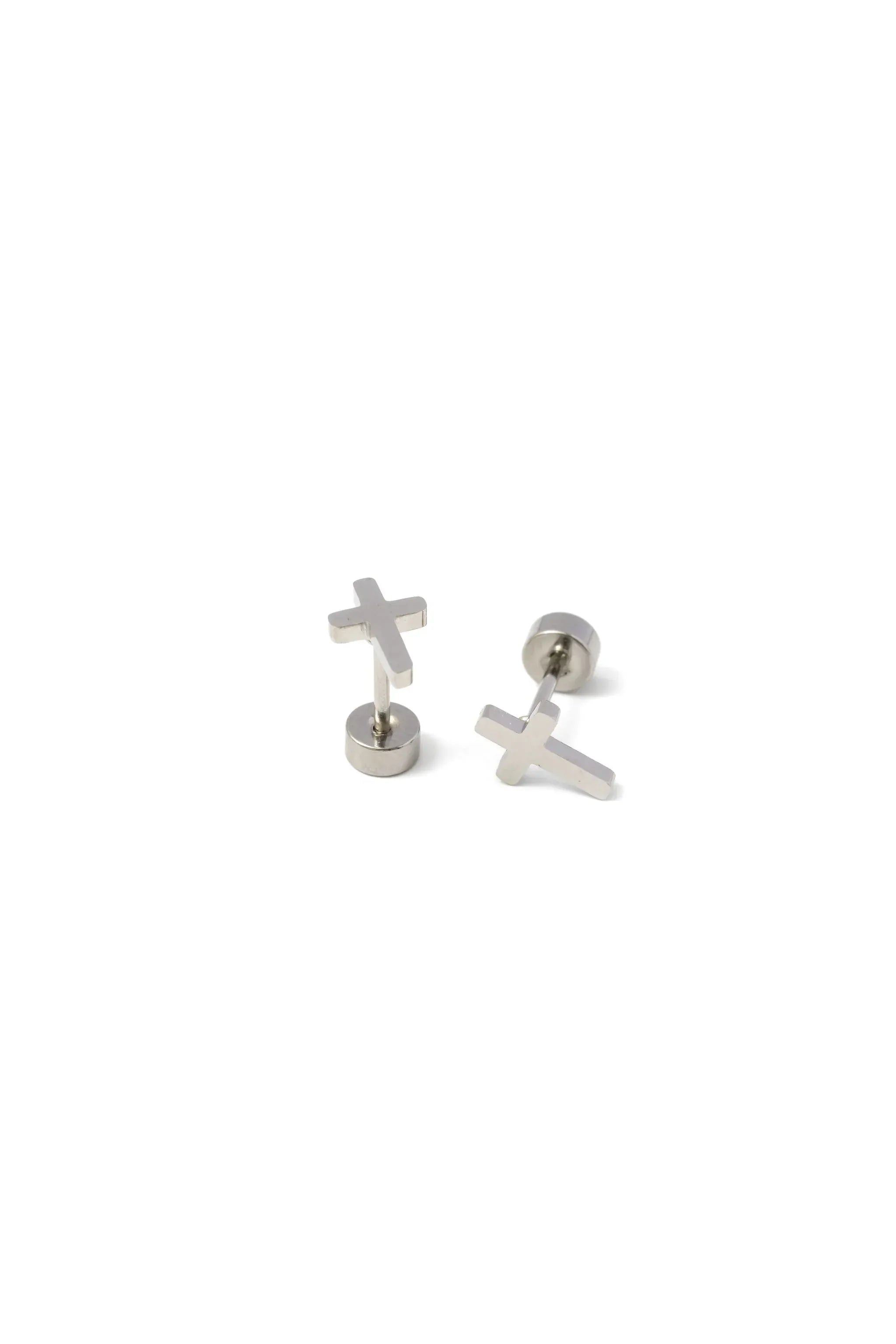 Cross Flat Back Earrings (Silver) Pip Pop Post Lil Tulips