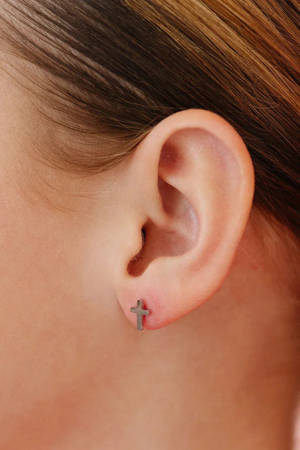 Cross Flat Back Earrings (Silver) Pip Pop Post Lil Tulips