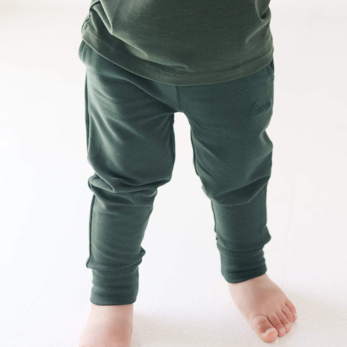 Dark Forest Green Bamboo French Terry Joggers Brave Little Ones Lil Tulips