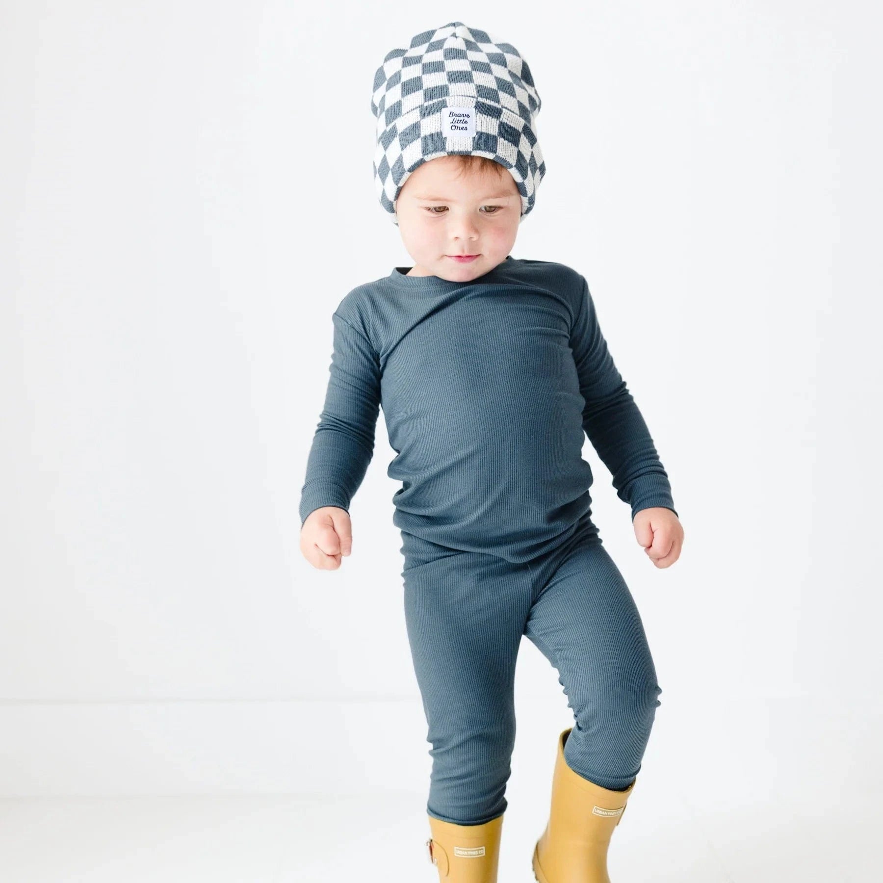 Dark Steel Blue Small Ribbed Two-Piece Set Brave Little Ones Lil Tulips