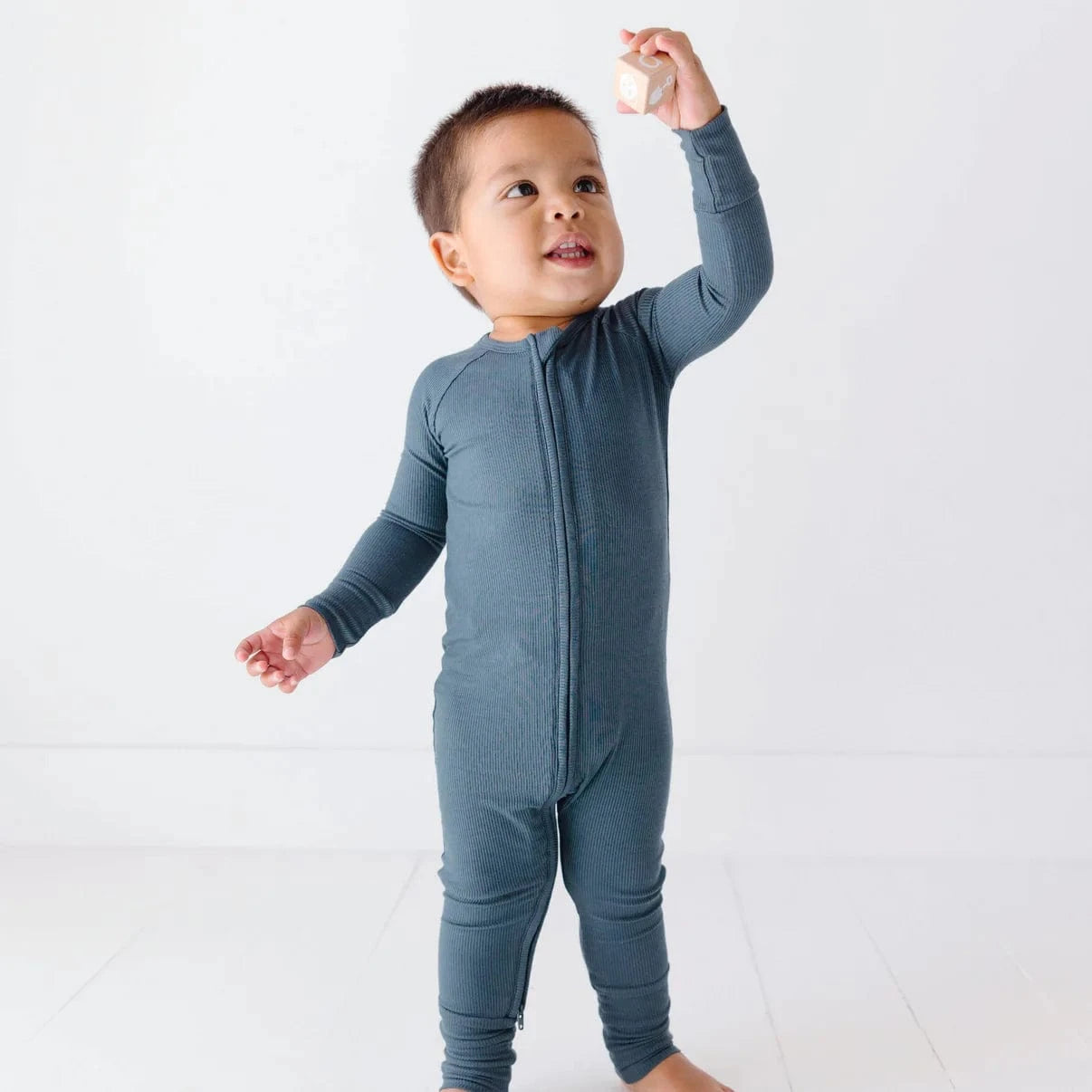 Dark Steel Blue Small Ribbed Zip Romper Brave Little Ones Lil Tulips