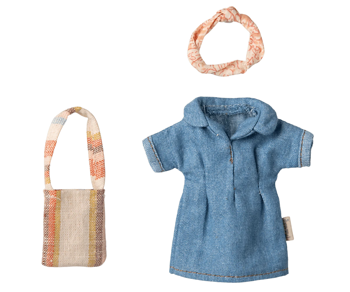Denim dress and bag, Mum mouse Maileg Lil Tulips