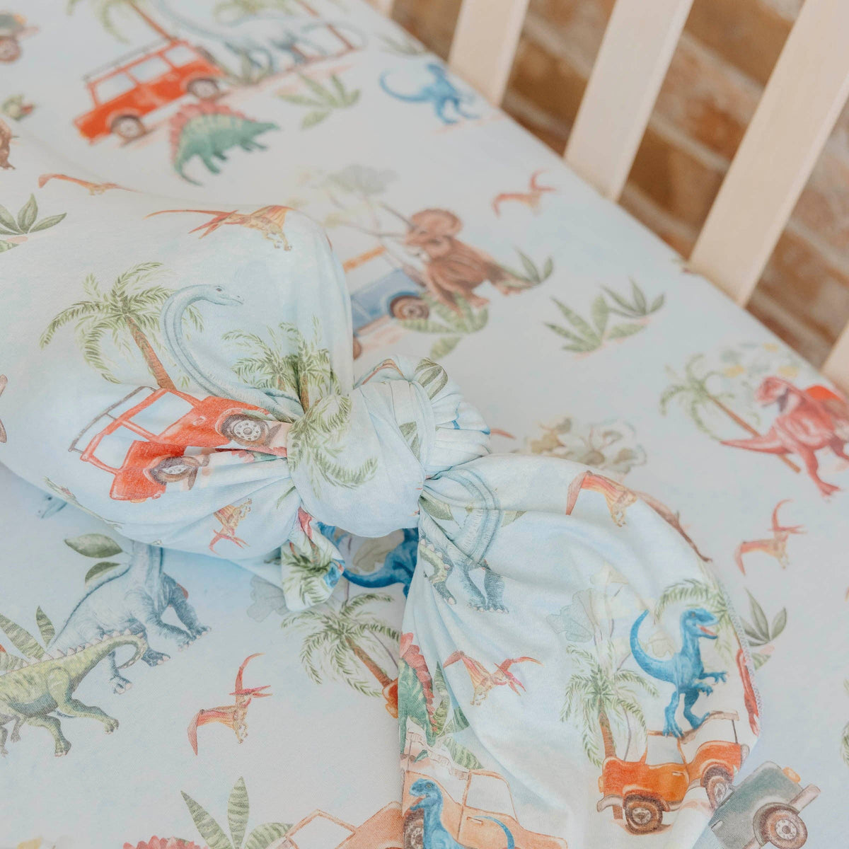Dino Explorer Knit Swaddle Blanket Copper Pearl Lil Tulips