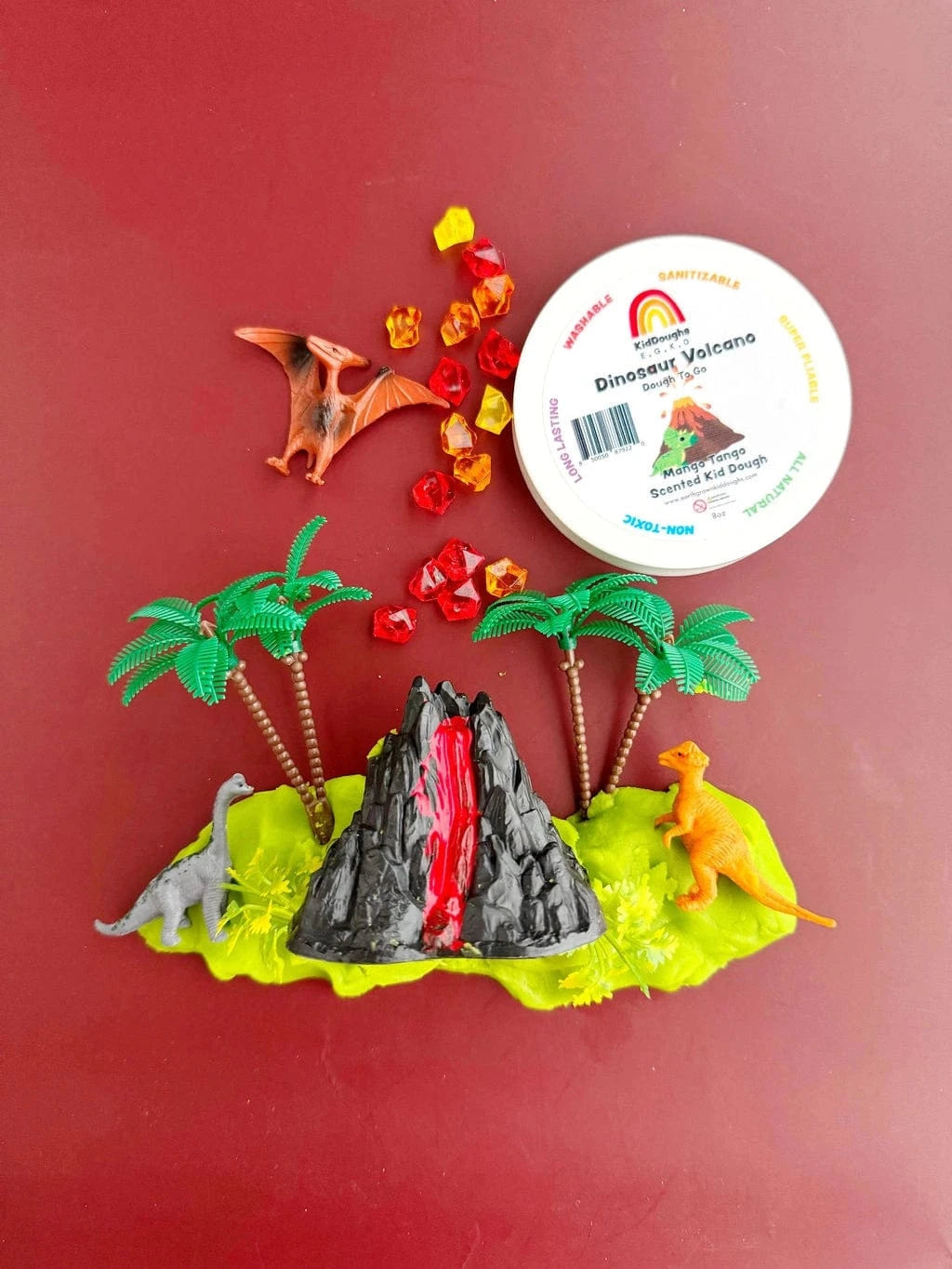 Dinosaur Volcano (Watermellon) Dough-To-Go Earth Grown KidDoughs Lil Tulips