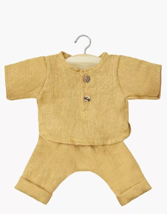 Doll Clothing Andrea long-sleeved set in washed oatmeal linen Minikane Dolls Lil Tulips