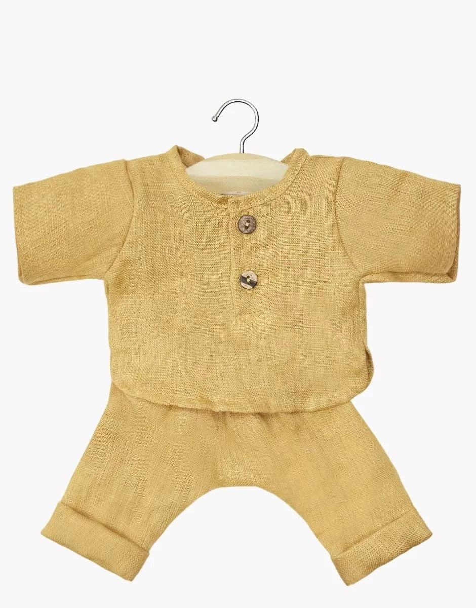 Doll Clothing Andrea long-sleeved set in washed oatmeal linen Minikane Dolls Lil Tulips