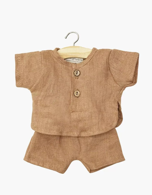 Doll Clothing – Andrea short set in hazelnut washed linen Minikane Dolls Lil Tulips