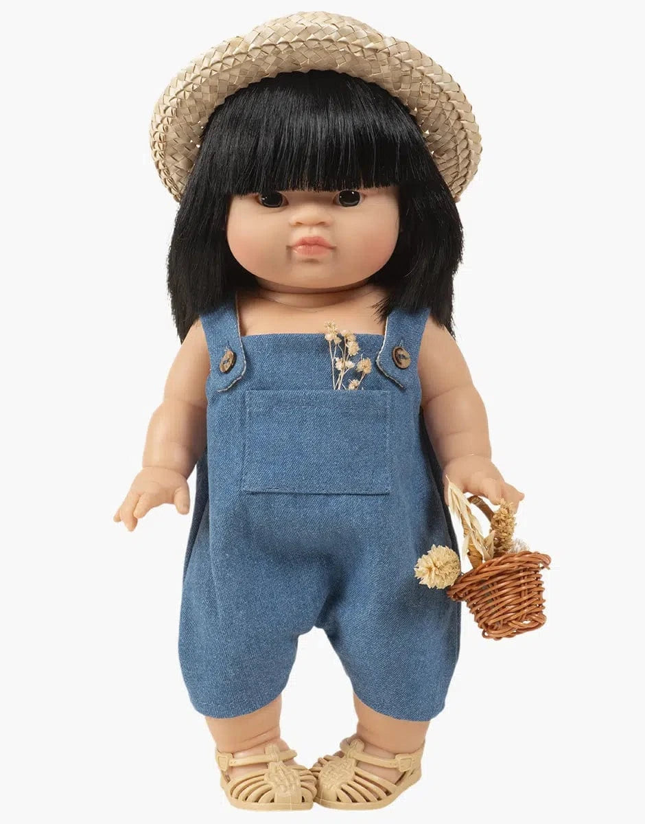 Doll Clothing –Antonin dungarees with buttons in light blue denim Minikane Dolls Lil Tulips
