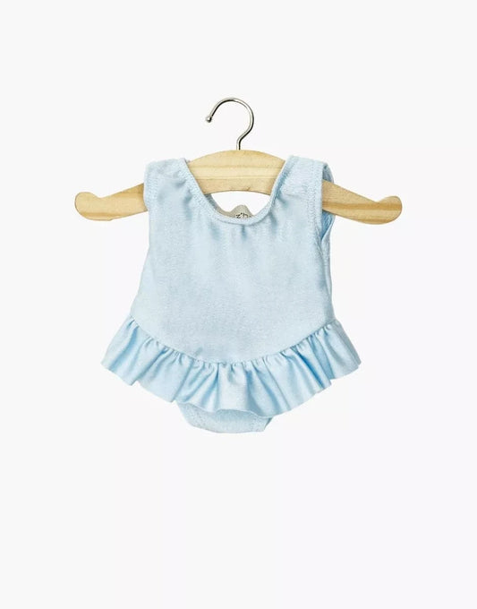 Doll Clothing Maïa ruffled leotard in sky blue lycra Minikane Lil Tulips