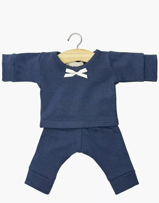 Doll Clothing - Morgan Bow long-sleeved pajamas in navy blue Minikane Lil Tulips