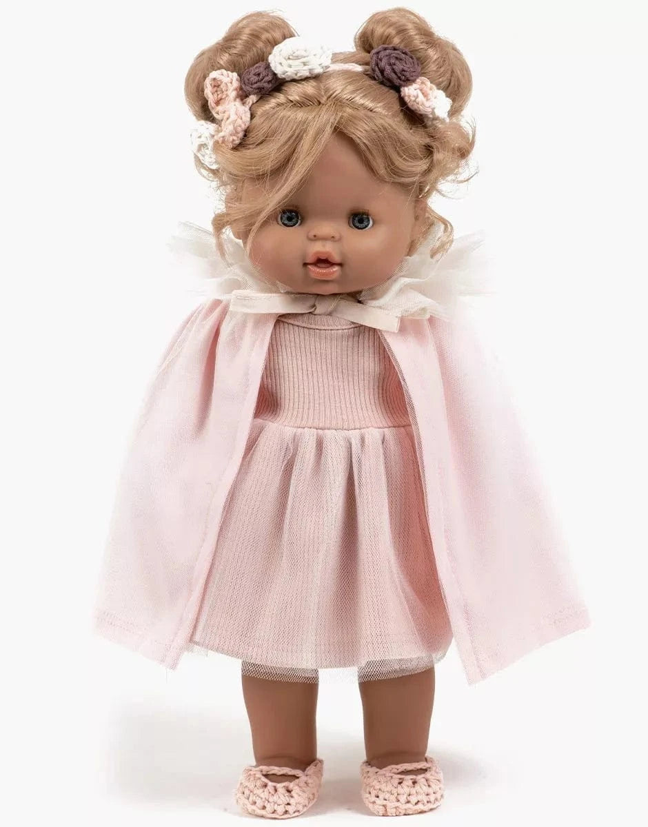 Doll Clothing Oxana dancer's cape in pale pink jersey and ecru tulle Minikane Lil Tulips