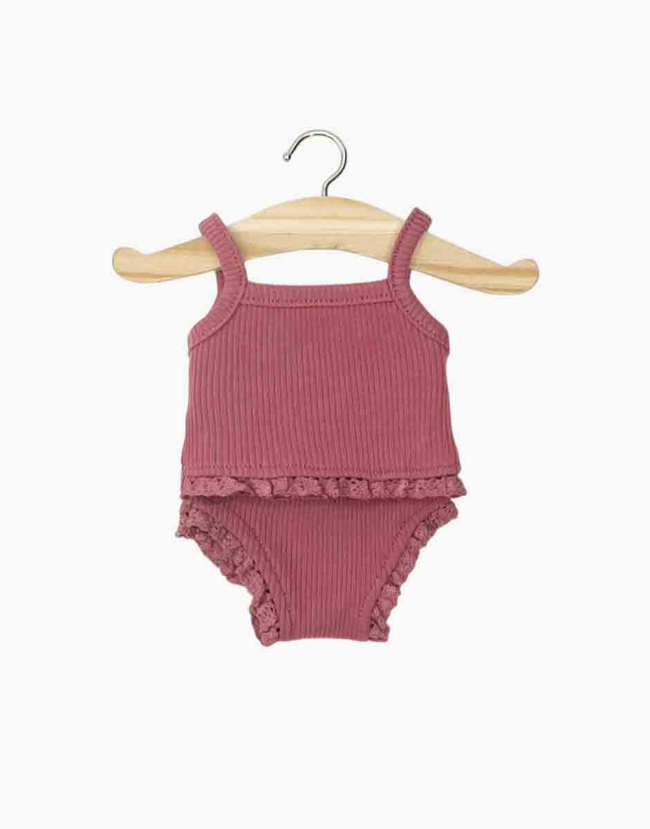 Doll Clothing - Raspberry Ribbed Knit Underwear with Lace - 34/37 cm Minikane Lil Tulips