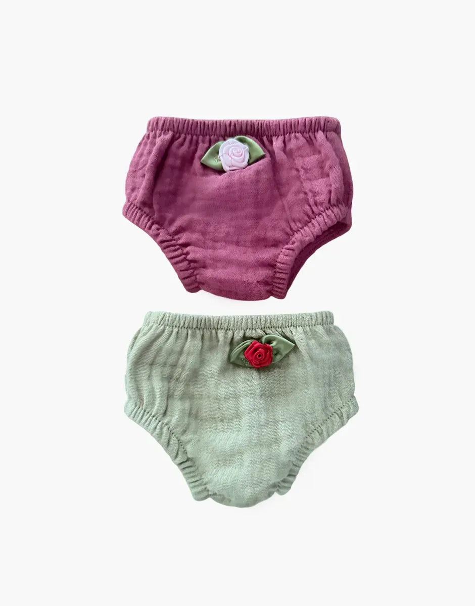 Doll Clothing – Set of 2 Charlotte cotton gauze briefs raspberry/almond Minikane Lil Tulips