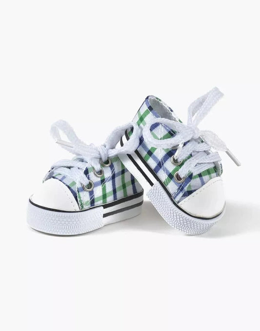 Doll Sneakers Komvers white with blue/green checks Minikane Dolls Lil Tulips