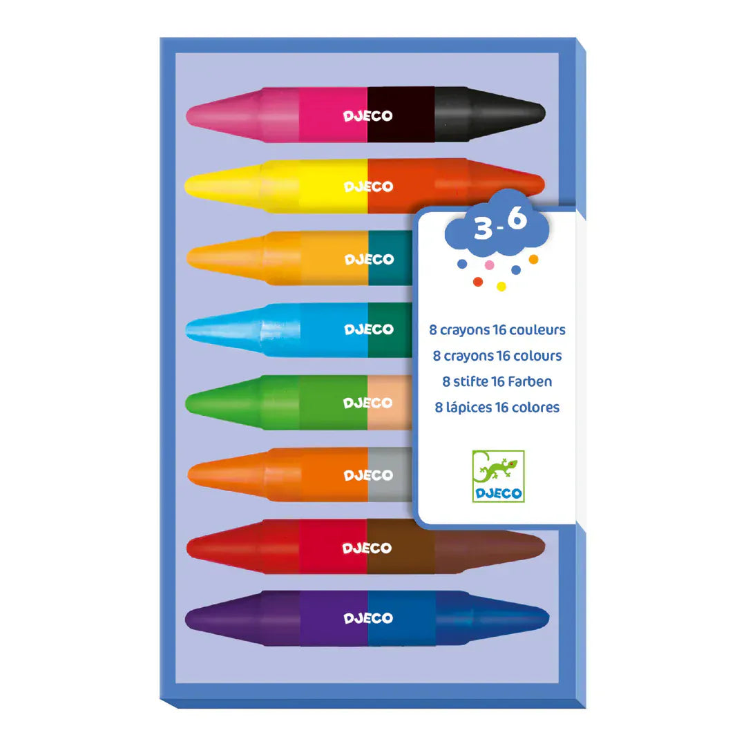 Double Ended Wax Crayons - 16 Colors Djeco Lil Tulips