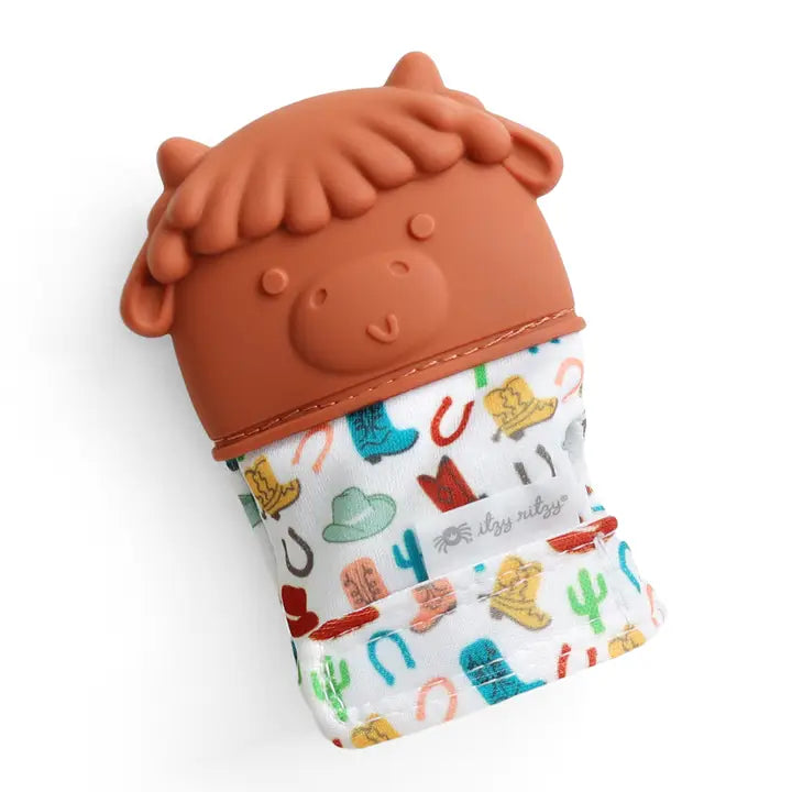 Itzy Mitt™ Silicone Teething Mitt - Highland Cow