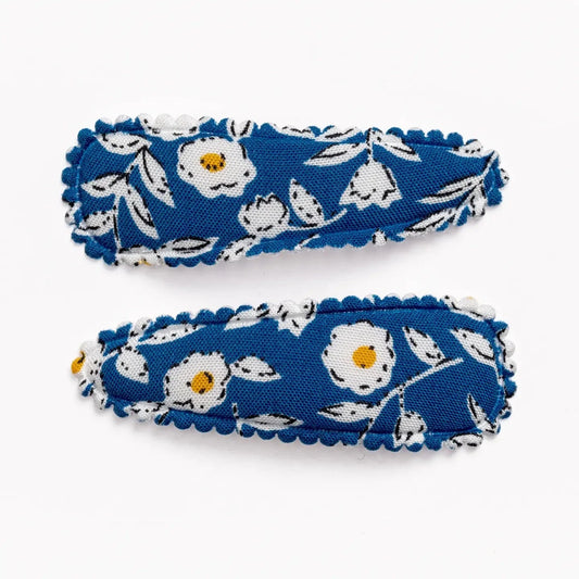 Fabric Hair Clips - Johanna Blue & White Floral Frankie & Claude buble Lil Tulips