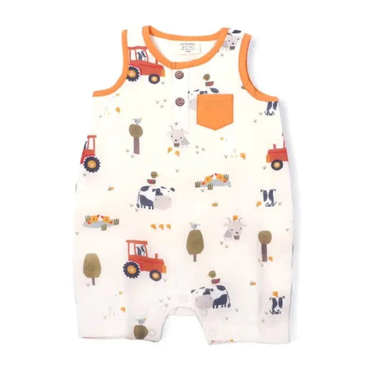 Farm Sleeveless Pocket Short Romper (Organic Muslin) Viverano Organics Lil Tulips