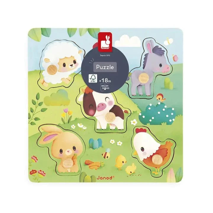 Farm Tactile Wooden Peg Puzzle Janod Lil Tulips