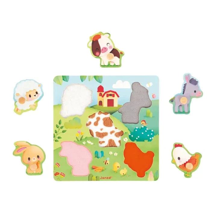 Farm Tactile Wooden Peg Puzzle Janod Lil Tulips
