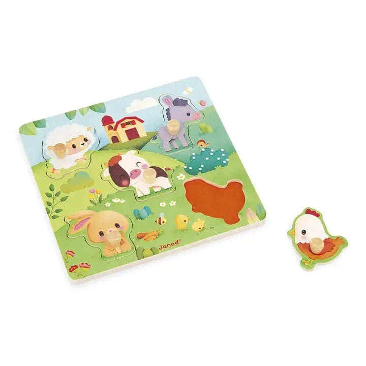 Farm Tactile Wooden Peg Puzzle Janod Lil Tulips