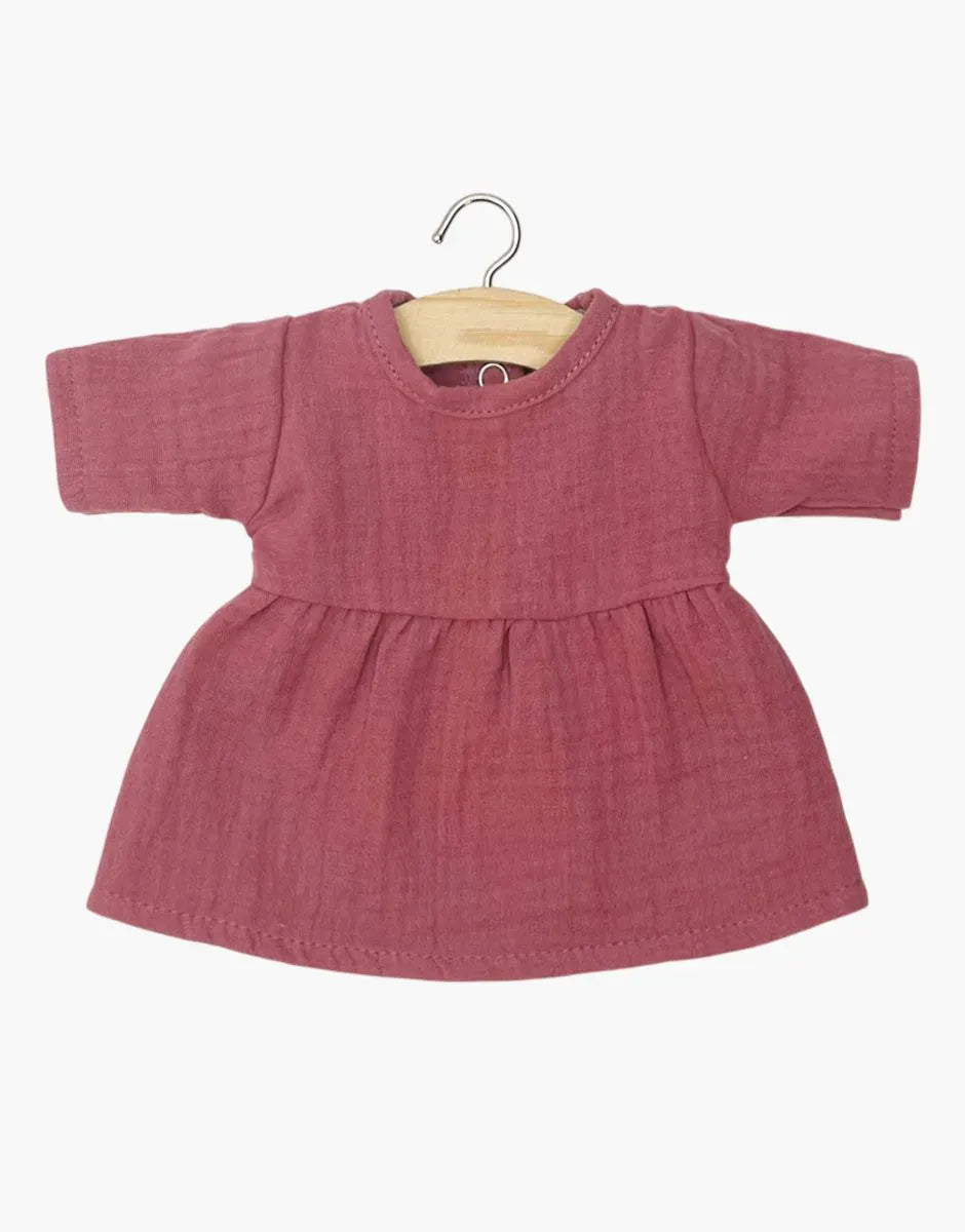 Faustine Long-Sleeved Cotton Dress in Raspberry Minikane Lil Tulips
