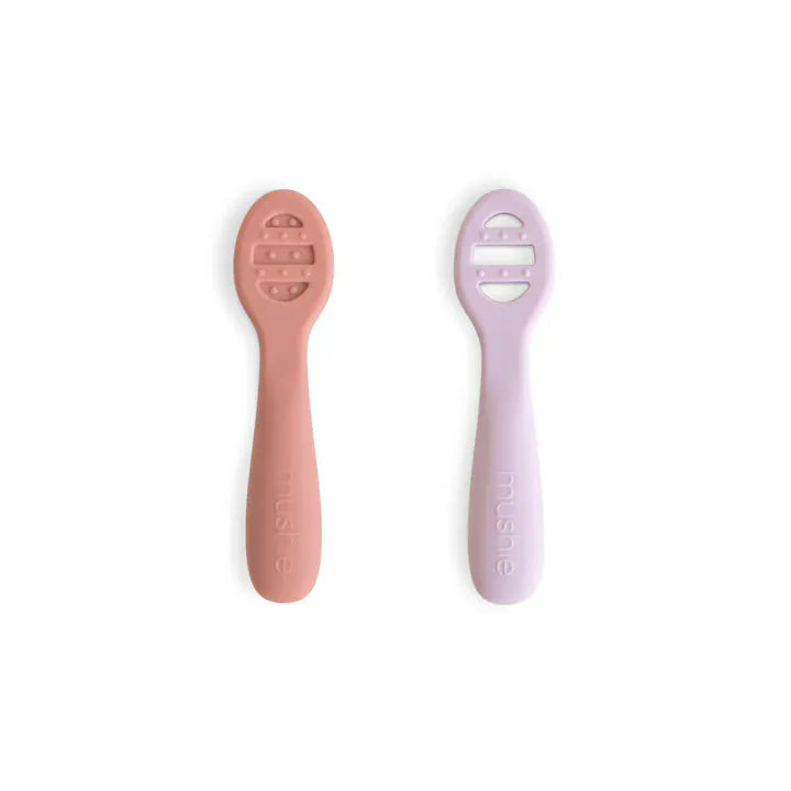 First Feeding Baby Spoons 2-Pack (Rose/Soft Lilac) Mushie Lil Tulips