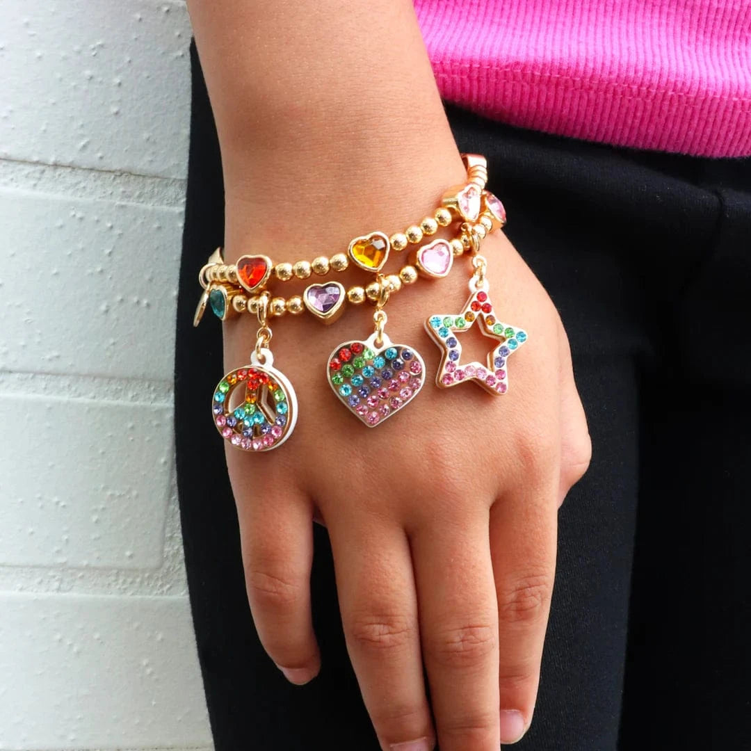 Gold Sparkle Heart Stretch Bead Bracelet Charm It! Bracelets Lil Tulips