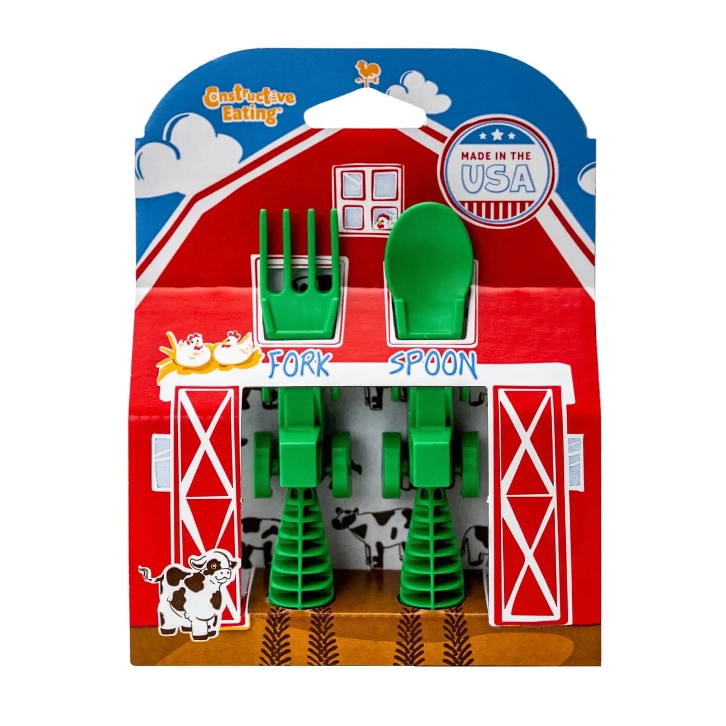 Green Tractor Utensils SET Constructive Eating Lil Tulips