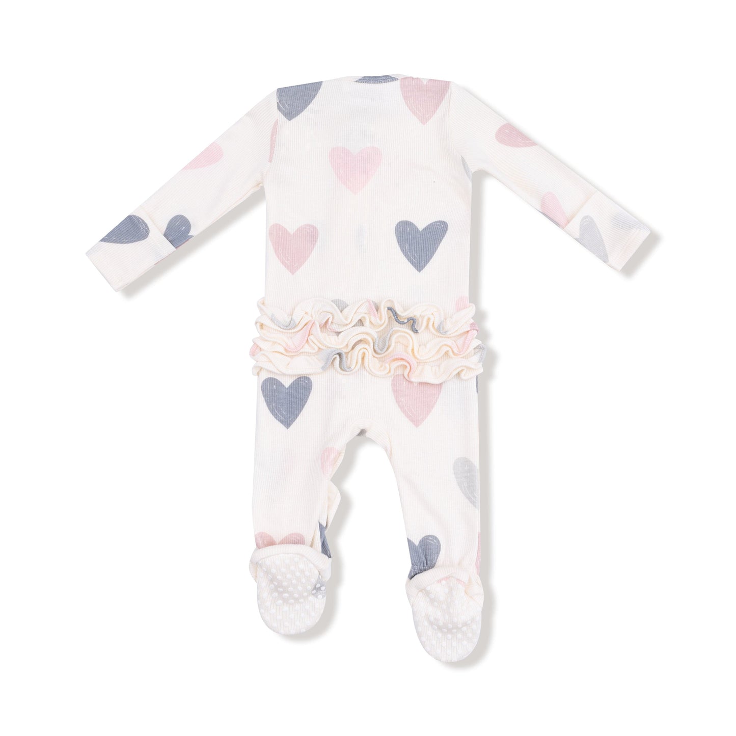 Hearts - Modal Rib - 2 Way Ruffle Zipper Footie Angel Dear Lil Tulips